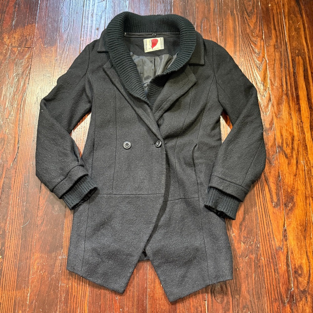 Free People Jacket Womens S Black Pea Coat Wool Blend Collar Asym Goth City